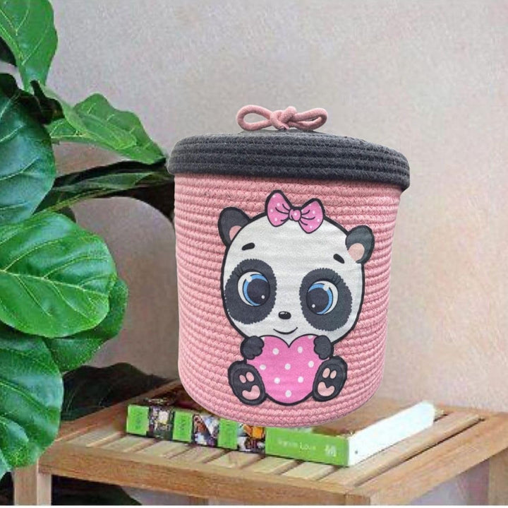 Pink Panda Kids Storage Basket with Lid Toy Organizer Box