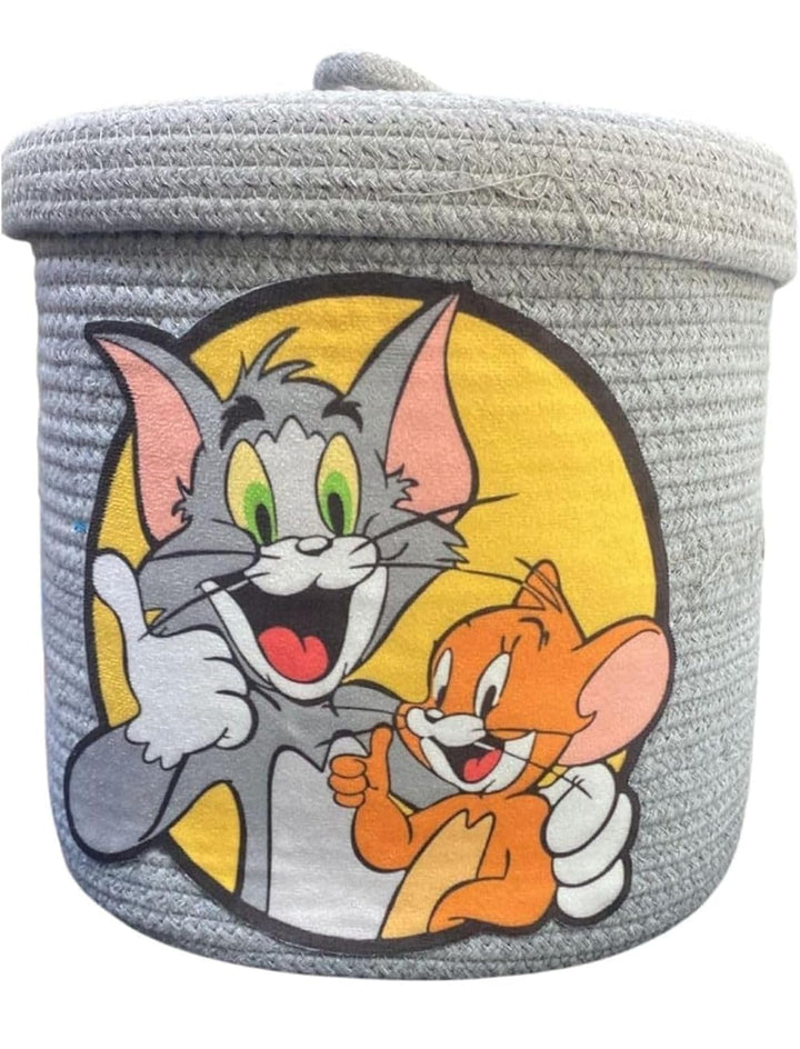 Grey Tom & Jerry Storage Basket with Lid Kids Toy Organizer