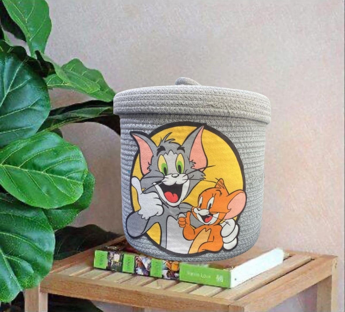 Grey Tom & Jerry Storage Basket with Lid Kids Toy Organizer