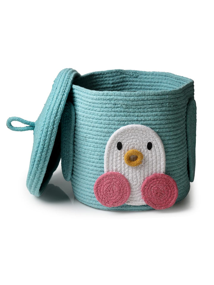 Mint Green Penguin Storage Basket with Lid for Kids Room