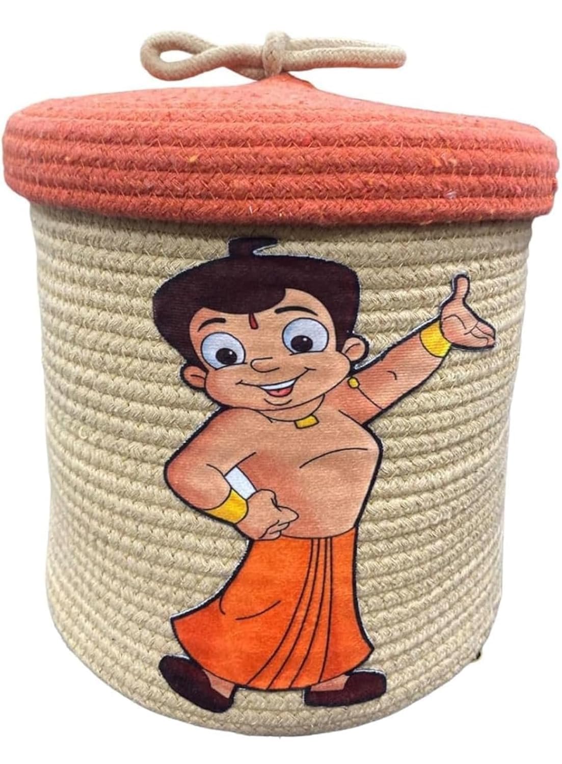 Beige Chhota Bheem Storage Basket with Lid for Kids Toy Bin
