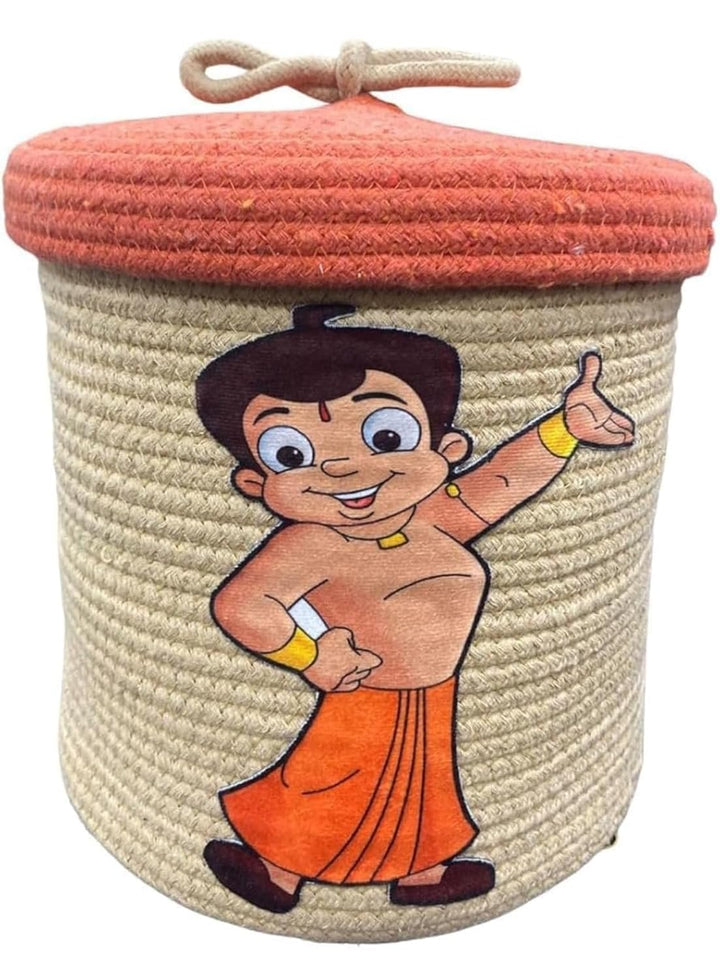 Beige Chhota Bheem Storage Basket with Lid for Kids Toy Bin