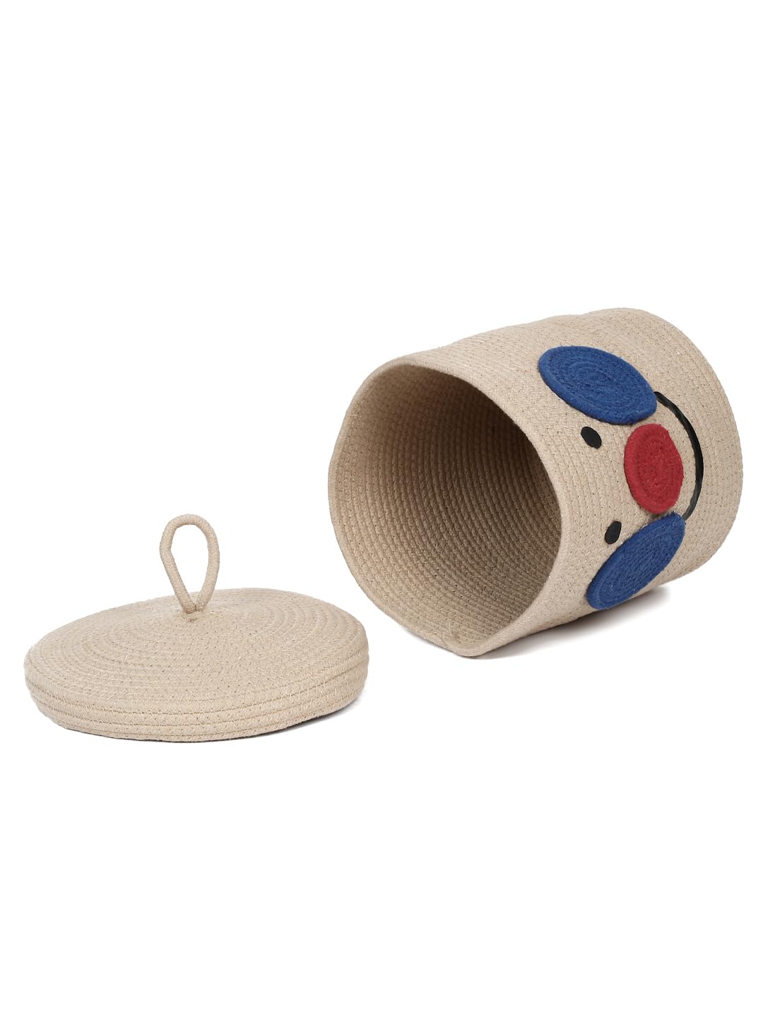 Beige Smiley Face Storage Basket with Lid for Kids Toy Room