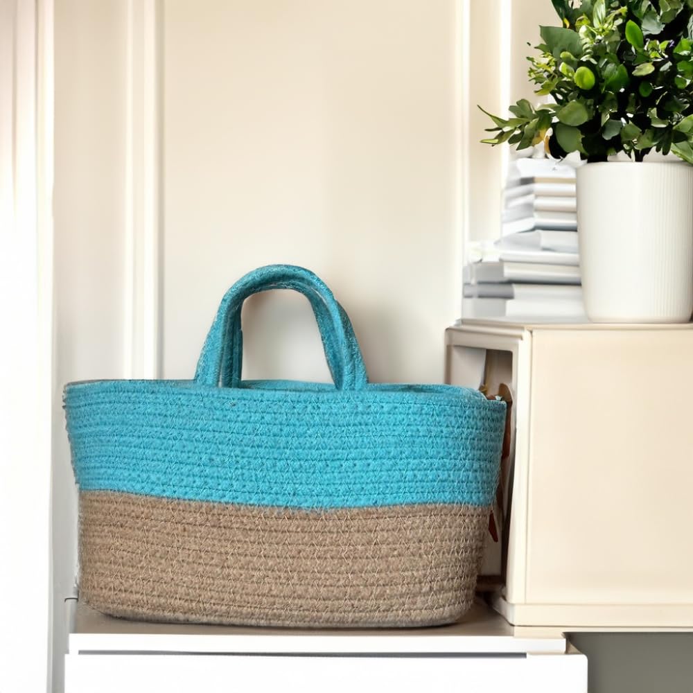 Dual Tone Cotton Rope Storage Basket with Handle Organizer