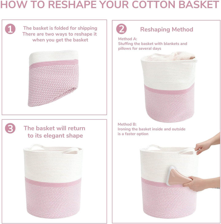 Cotton Rope Storage Basket White Pink Kids Room Organizer