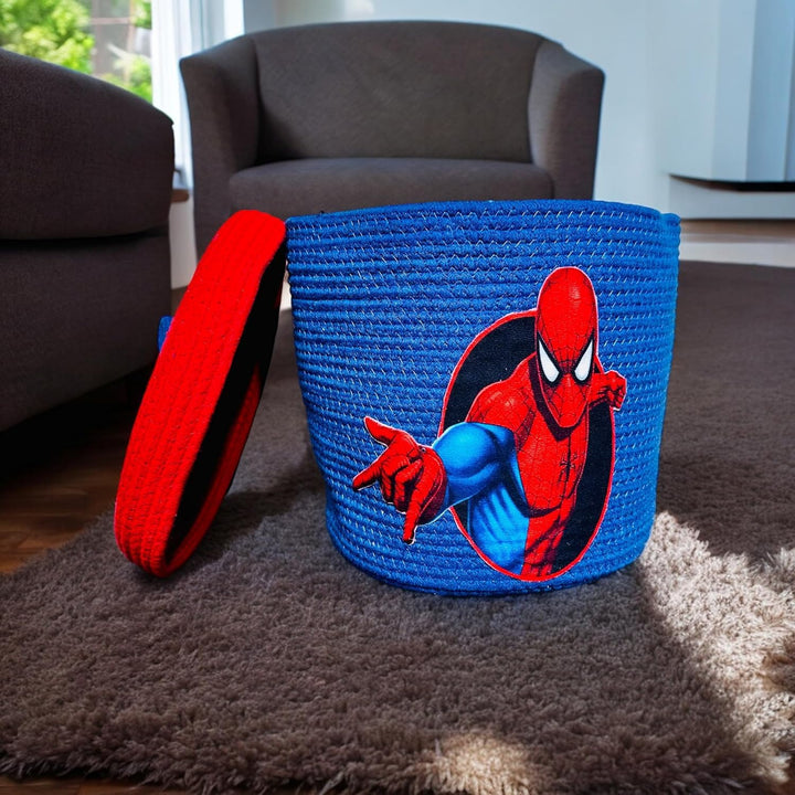Blue Spider-Man Storage Basket with Lid Kids Toy Organizer