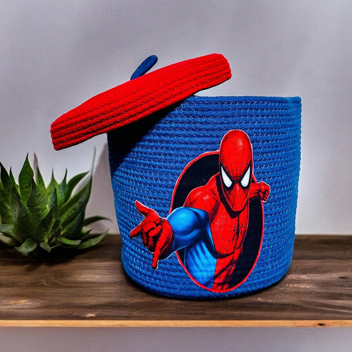 Blue Spider-Man Storage Basket with Lid Kids Toy Organizer