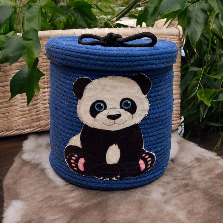 Blue Panda Storage Basket with Lid for Kids Toy Organizer