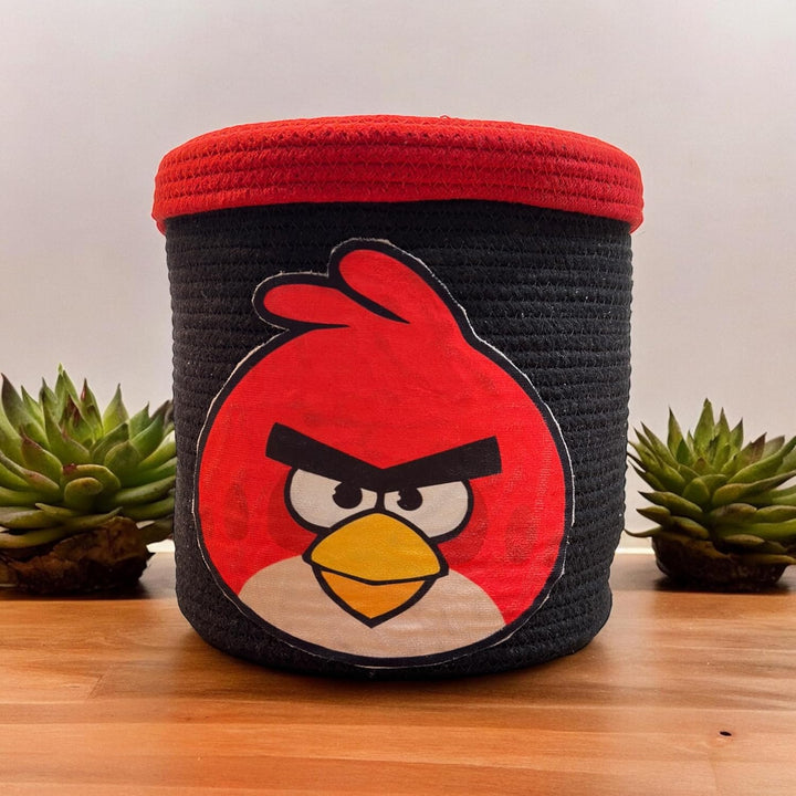 Black & Red Angry Bird Storage Basket with Lid for Kids Room