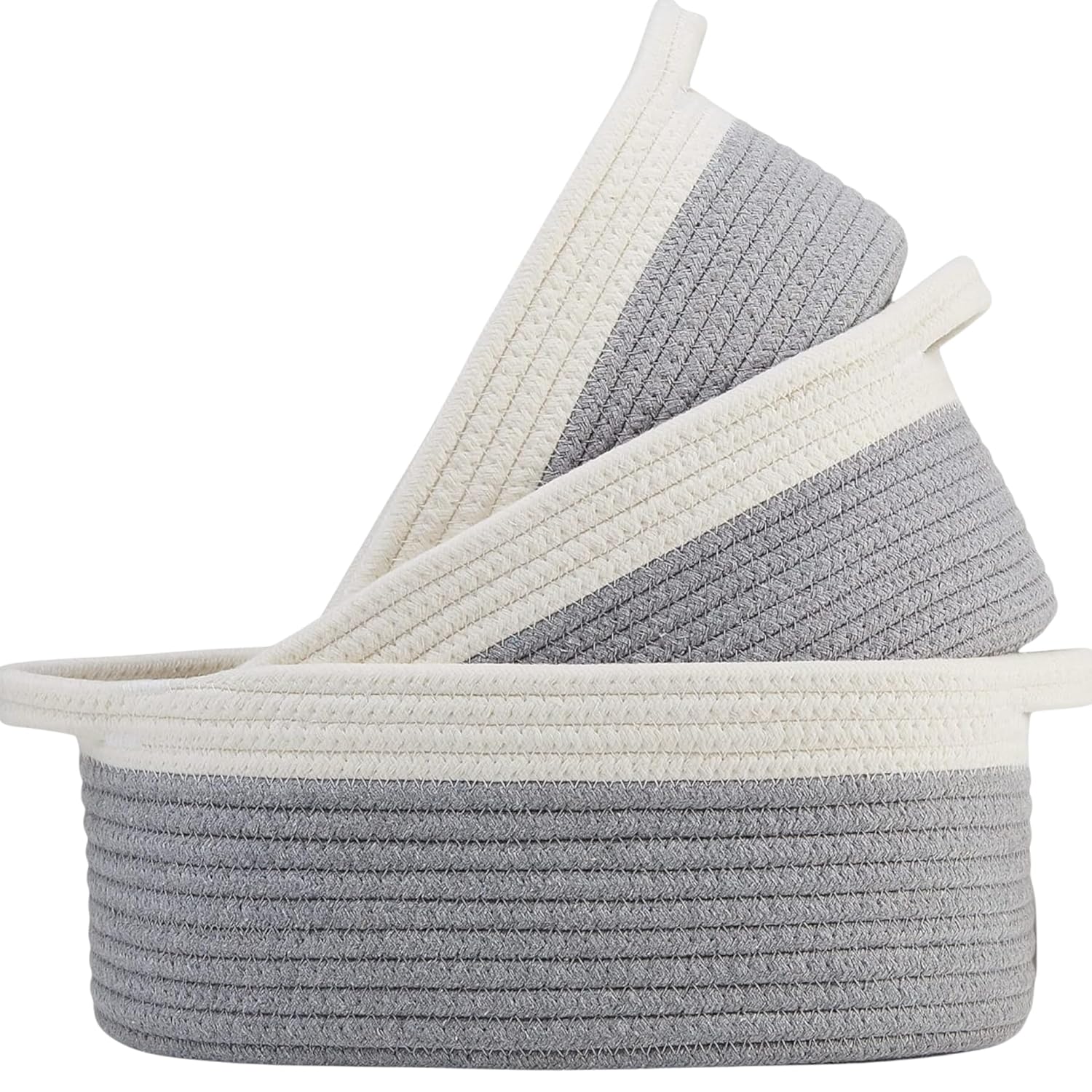 Grey & White Cotton Rope Storage Bowl Set for Home