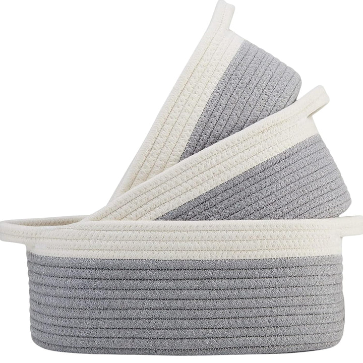 Grey & White Cotton Rope Storage Bowl Set for Home