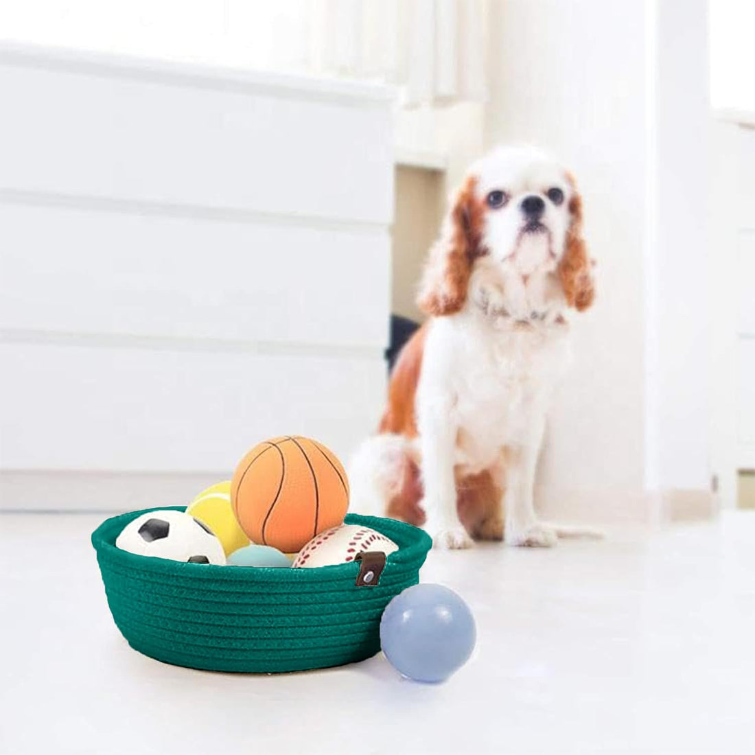 Rust Orange Cotton Rope Storage Bowl Set with Leather Tabs