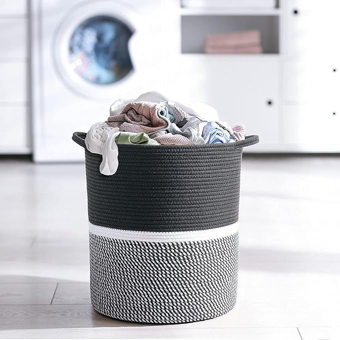 Grey Laundry Storage Basket Large Rope Clothes Organizer