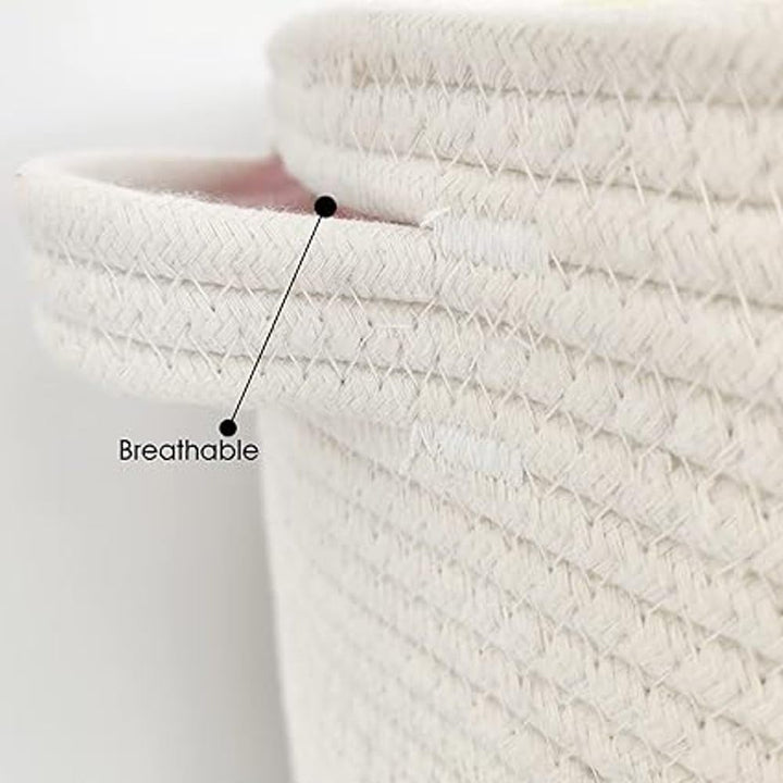 Cotton Rope Laundry Basket with Lid White Grey Storage Bin