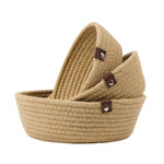 Natural Beige Cotton Rope Storage Bowl Set with Leather Tabs