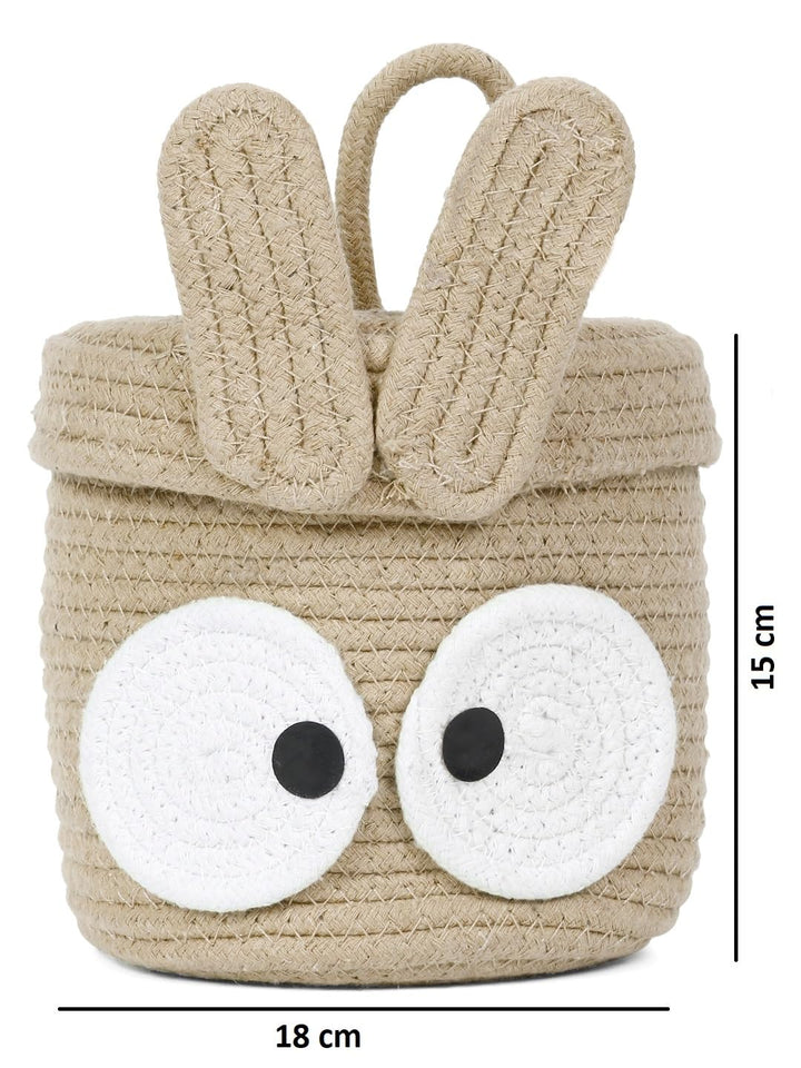 Beige Bunny Cotton Rope Storage Basket 18x15cm