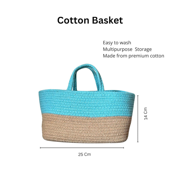 Dual Tone Cotton Rope Storage Basket with Handle Organizer