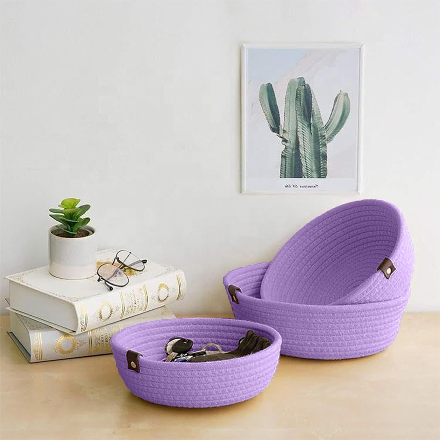 Lavender Cotton Rope Storage Bowl Set for Home Decor