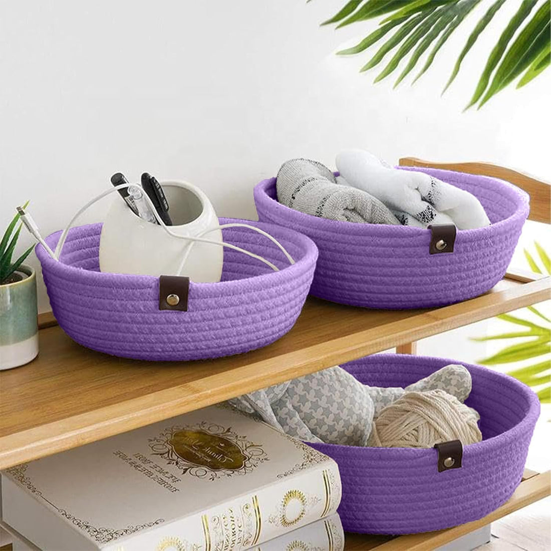 Lavender Cotton Rope Storage Bowl Set for Home Decor