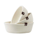 Cream Cotton Rope Storage Bowl Set with Leather Tabs