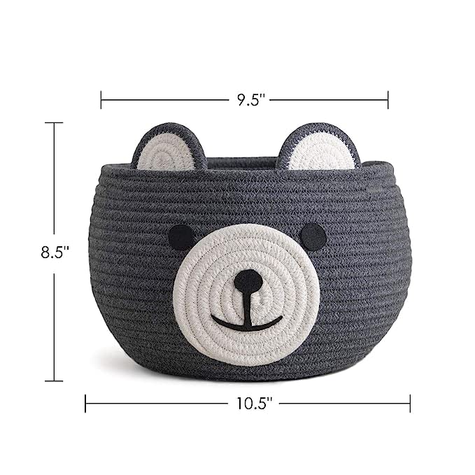 Dark Grey Cotton Rope Bear Face Matka Storage Basket