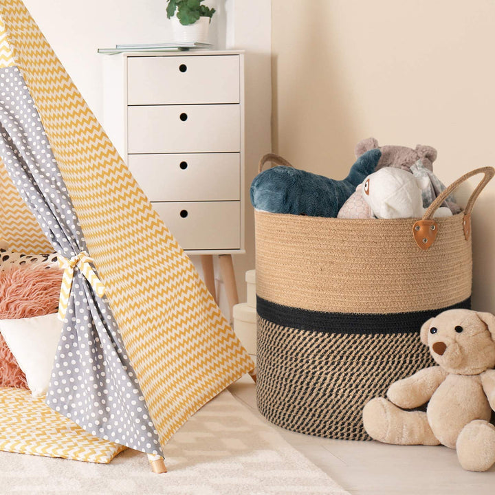 Handwoven Rope Storage Basket with Handles Modern Home Use