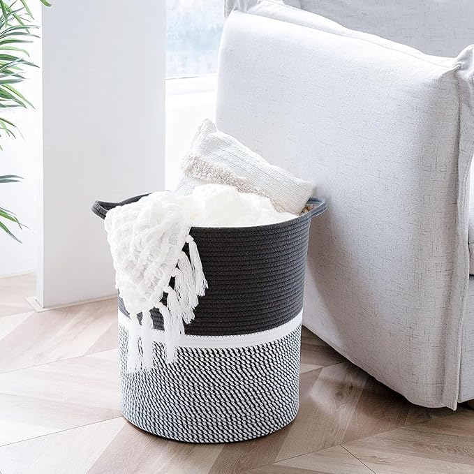 Grey Laundry Storage Basket Large Rope Clothes Organizer