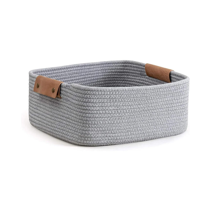 Light Grey Cotton Rope Storage Basket with Handles