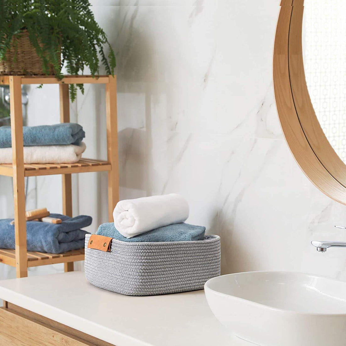 Light Grey Cotton Rope Storage Basket with Handles