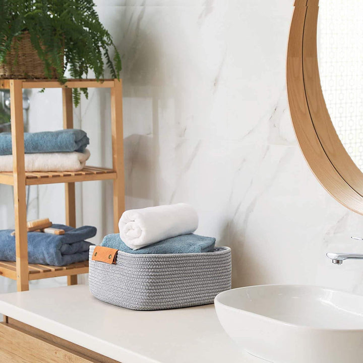 Light Grey Cotton Rope Storage Basket with Handles
