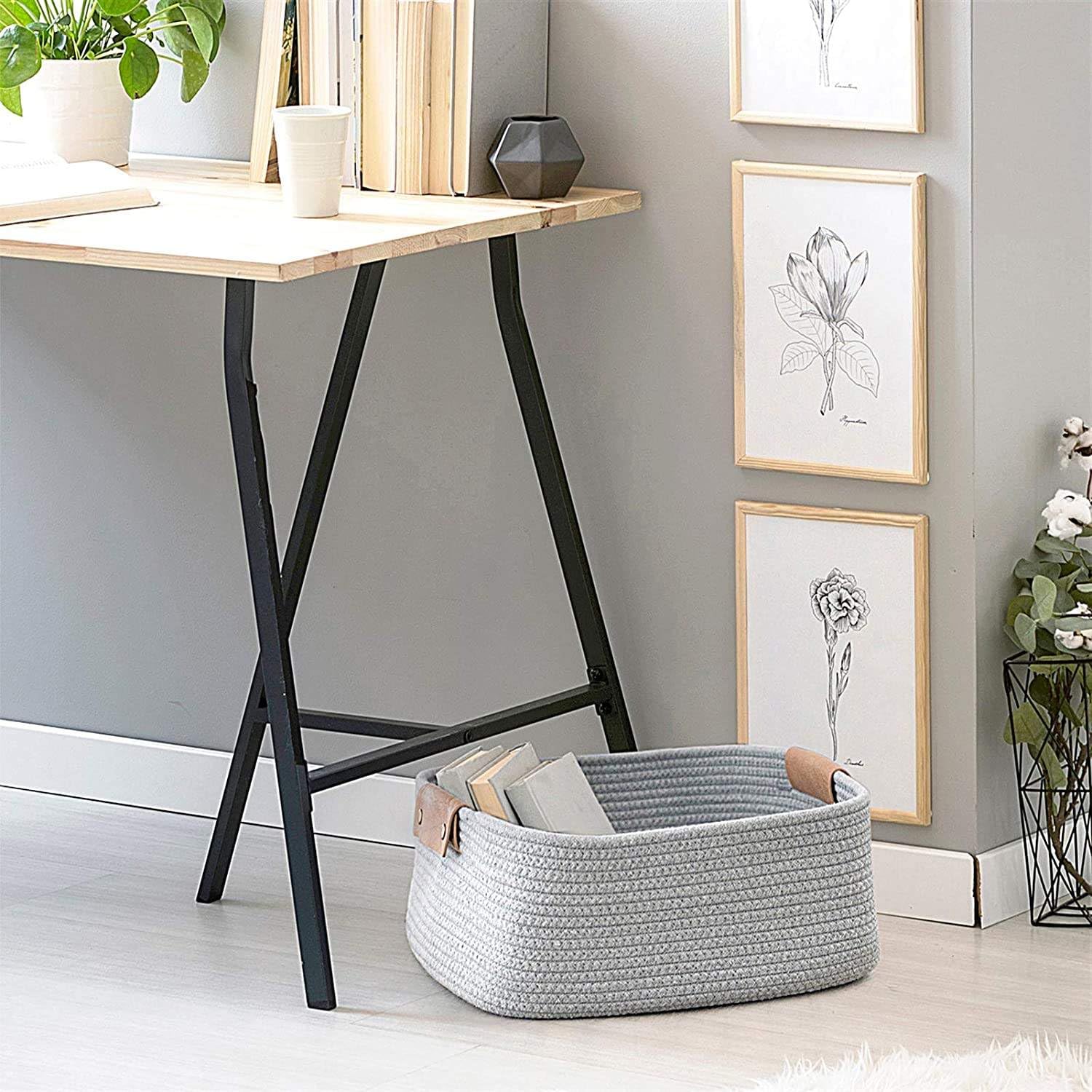 Light Grey Cotton Rope Storage Basket with Handles