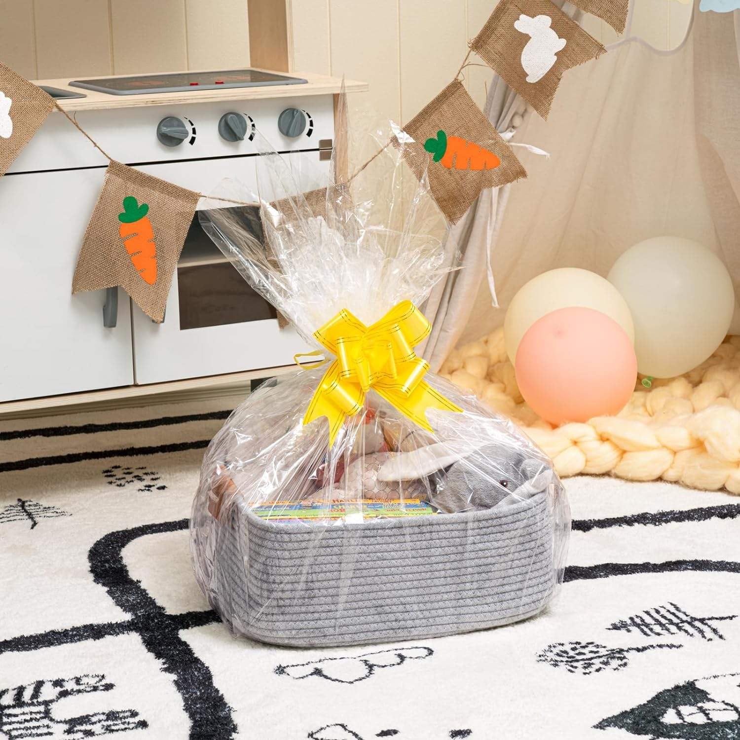 Light Grey Cotton Rope Storage Basket with Handles