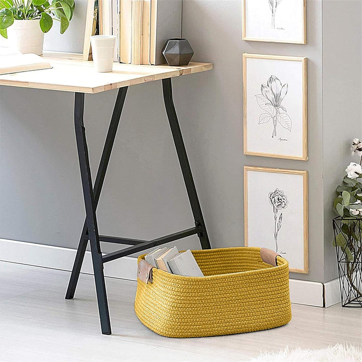 Mustard Cotton Rope Storage Basket with Handles