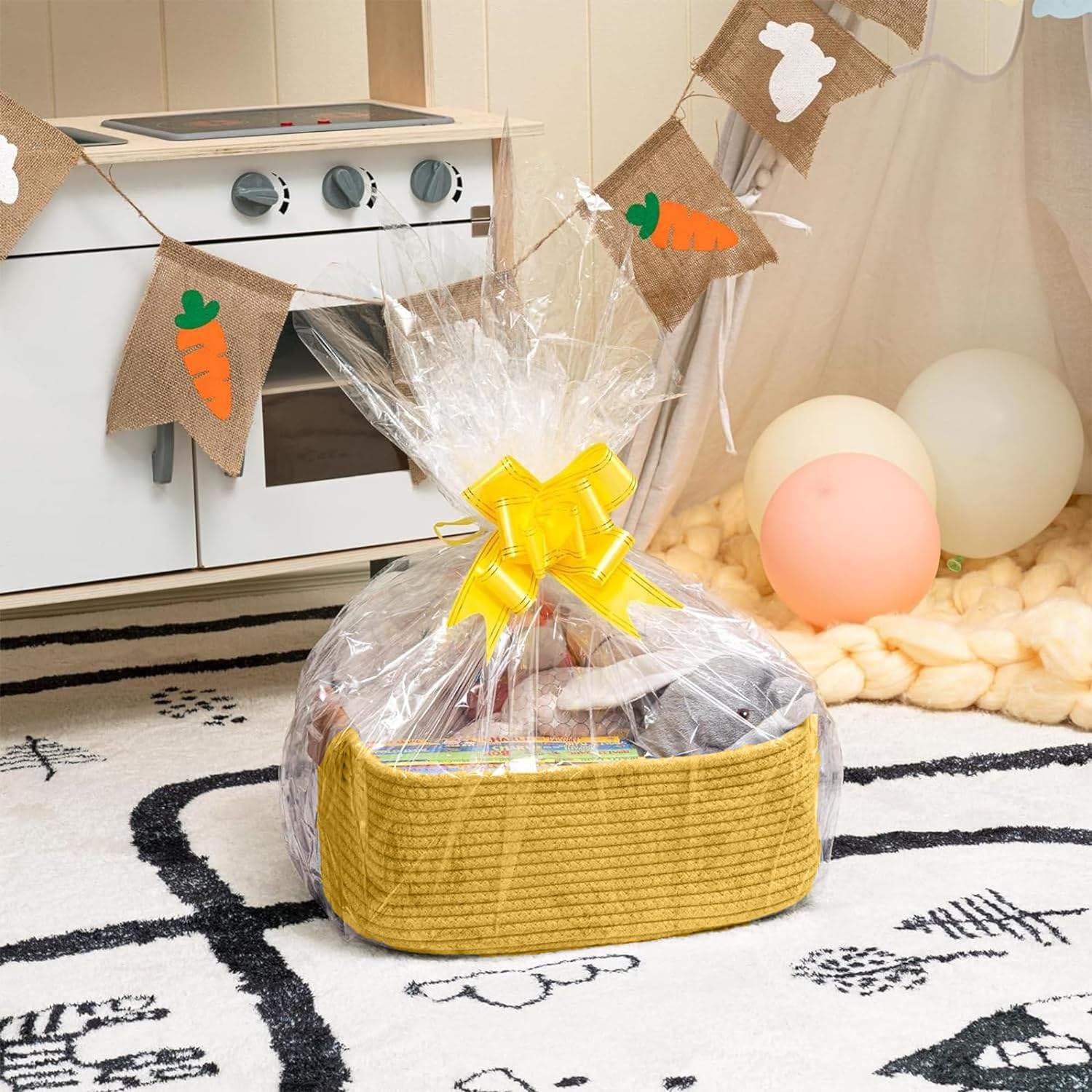 Mustard Cotton Rope Storage Basket with Handles