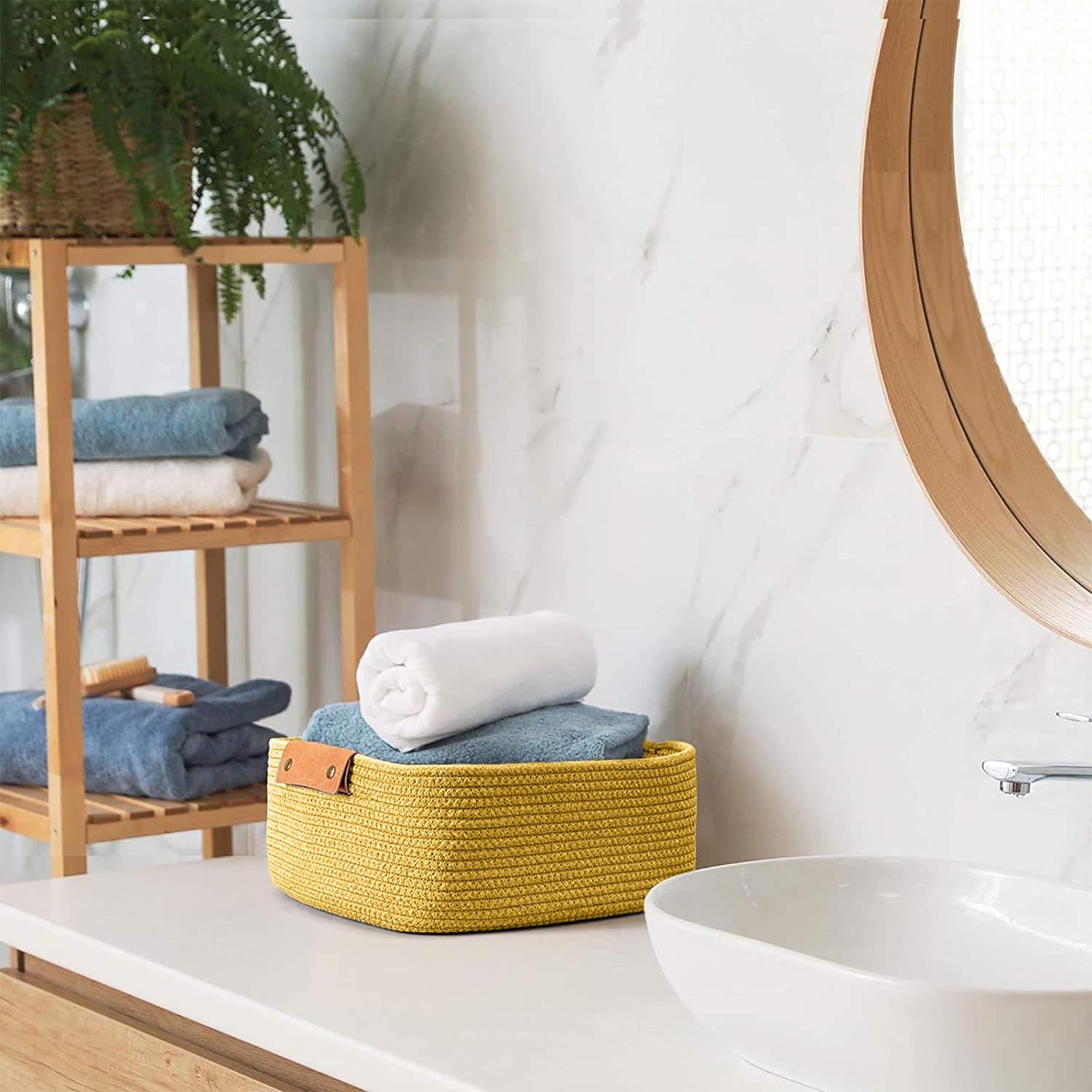 Mustard Cotton Rope Storage Basket with Handles