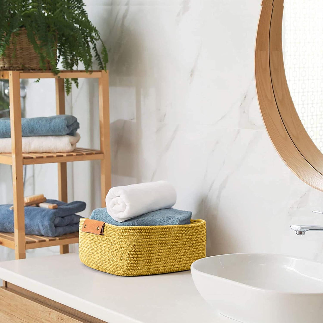 Mustard Cotton Rope Storage Basket with Handles