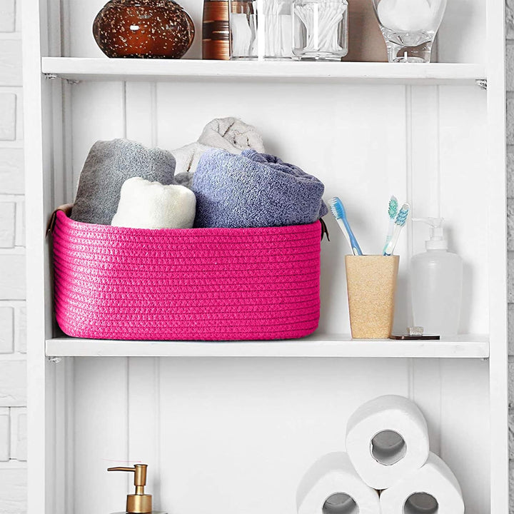Hot Pink Cotton Rope Storage Basket with Handles