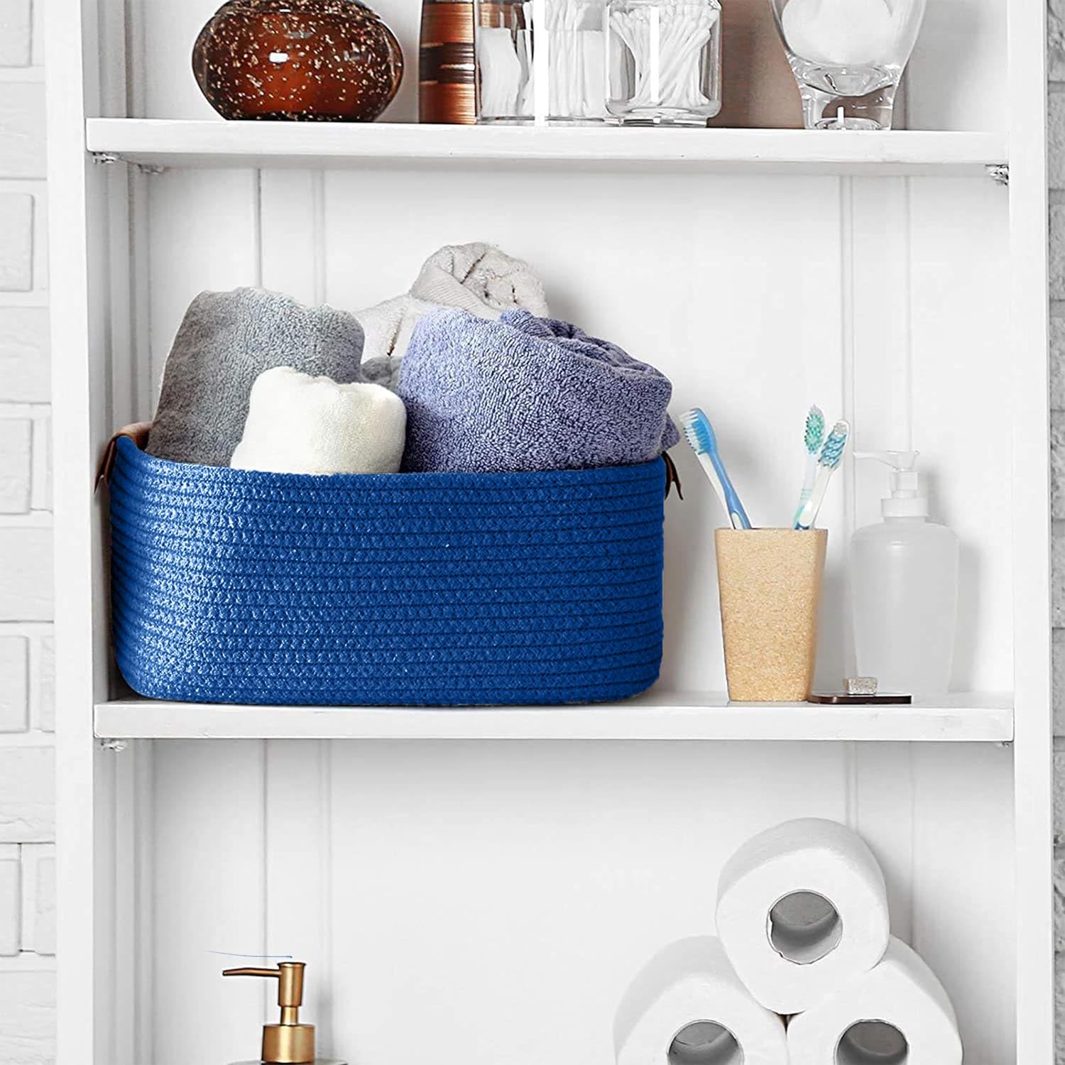 Royal Blue Cotton Rope Storage Basket with Handles