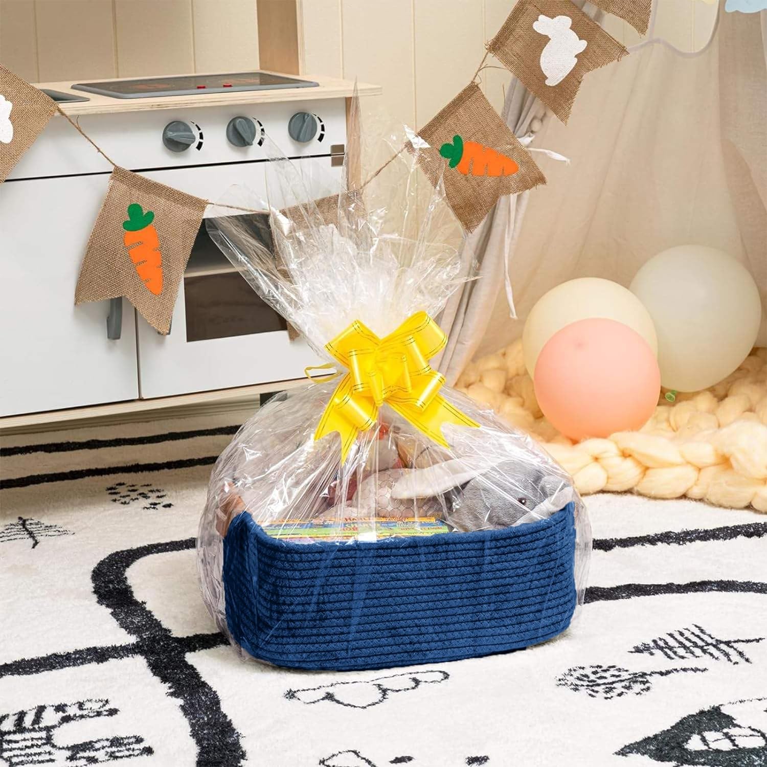 Royal Blue Cotton Rope Storage Basket with Handles