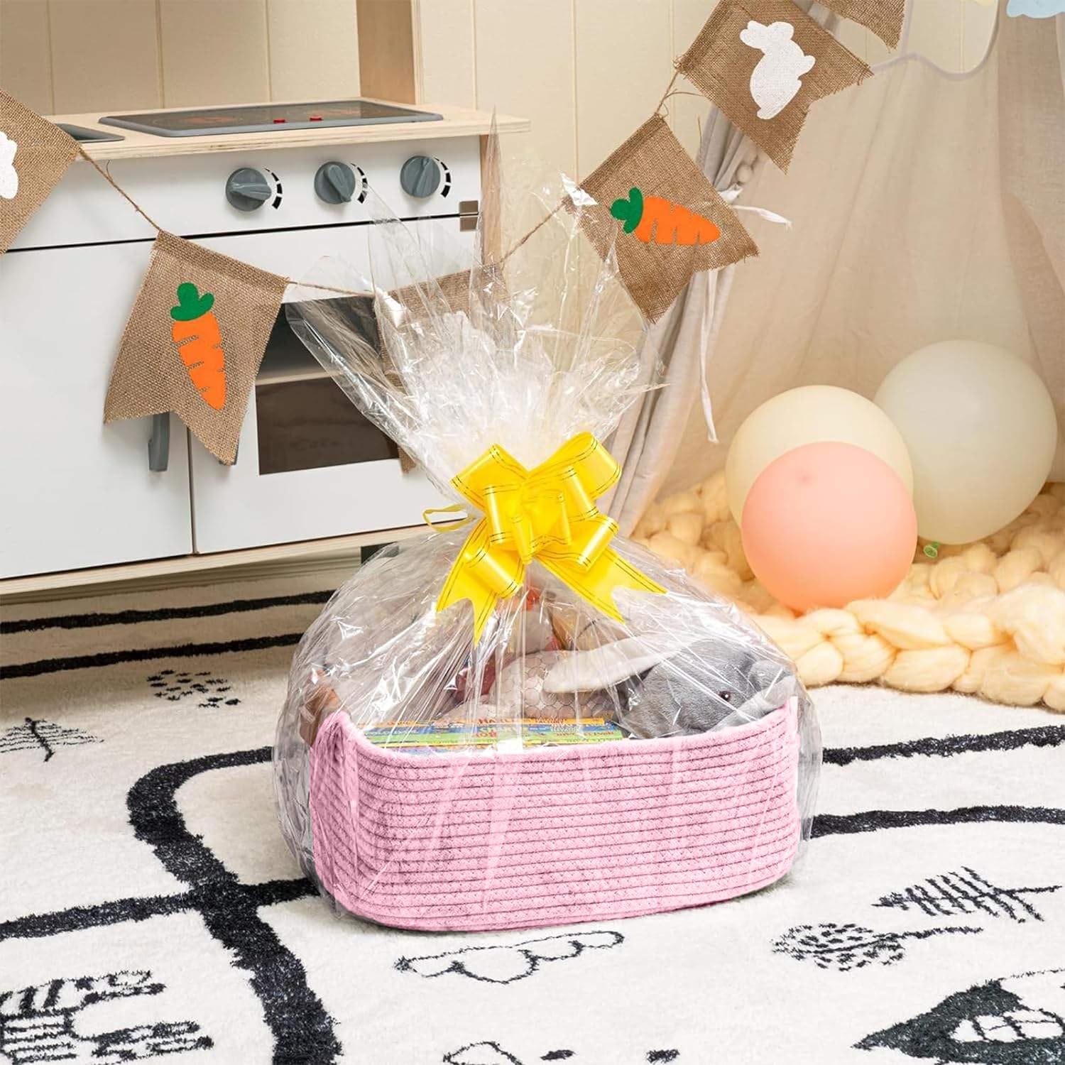 Soft Pink Cotton Rope Storage Basket with Handles