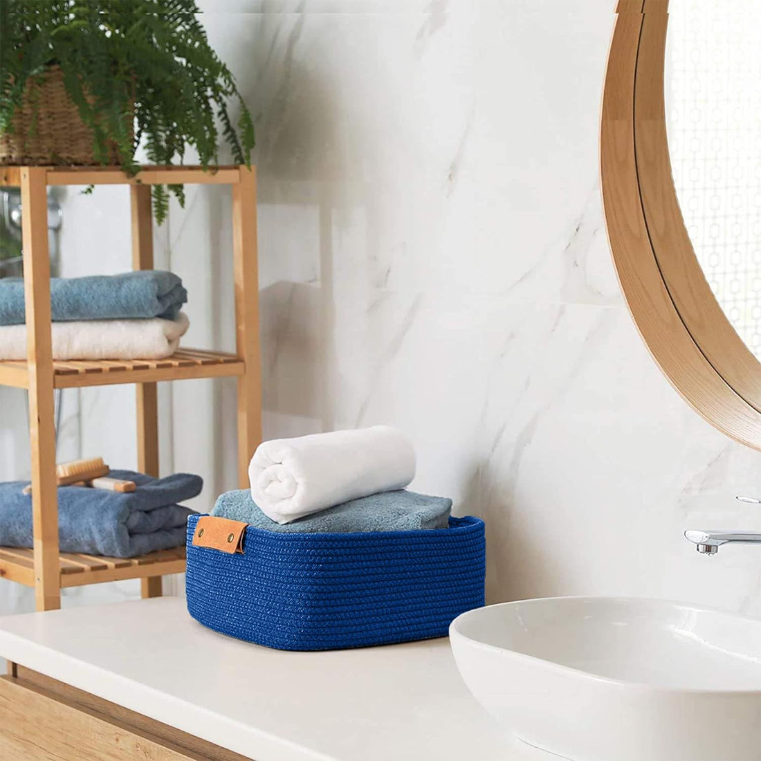 Royal Blue Cotton Rope Storage Basket with Handles