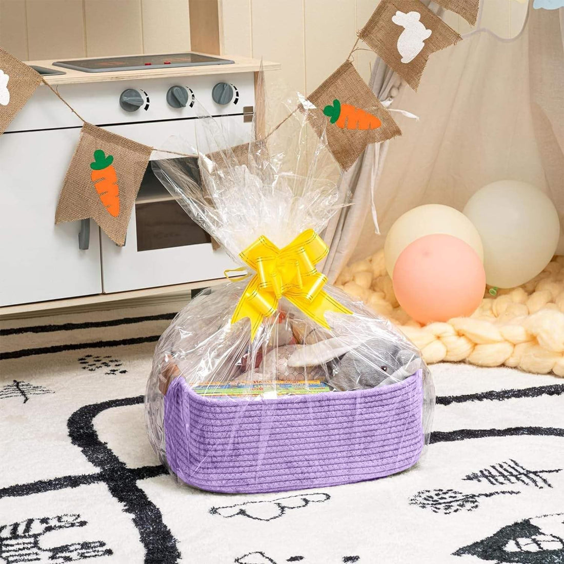 Lavender Cotton Rope Storage Basket with Handles