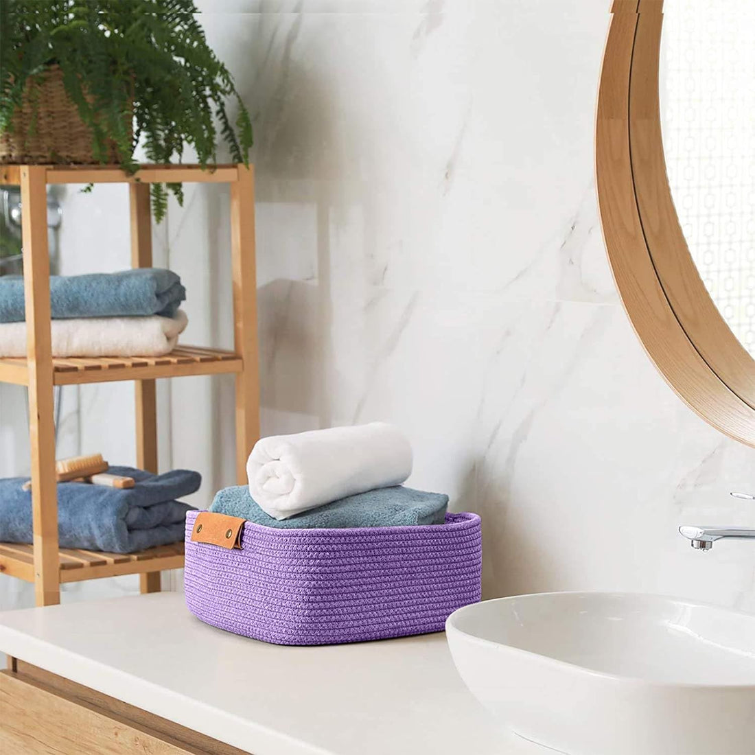 Lavender Cotton Rope Storage Basket with Handles