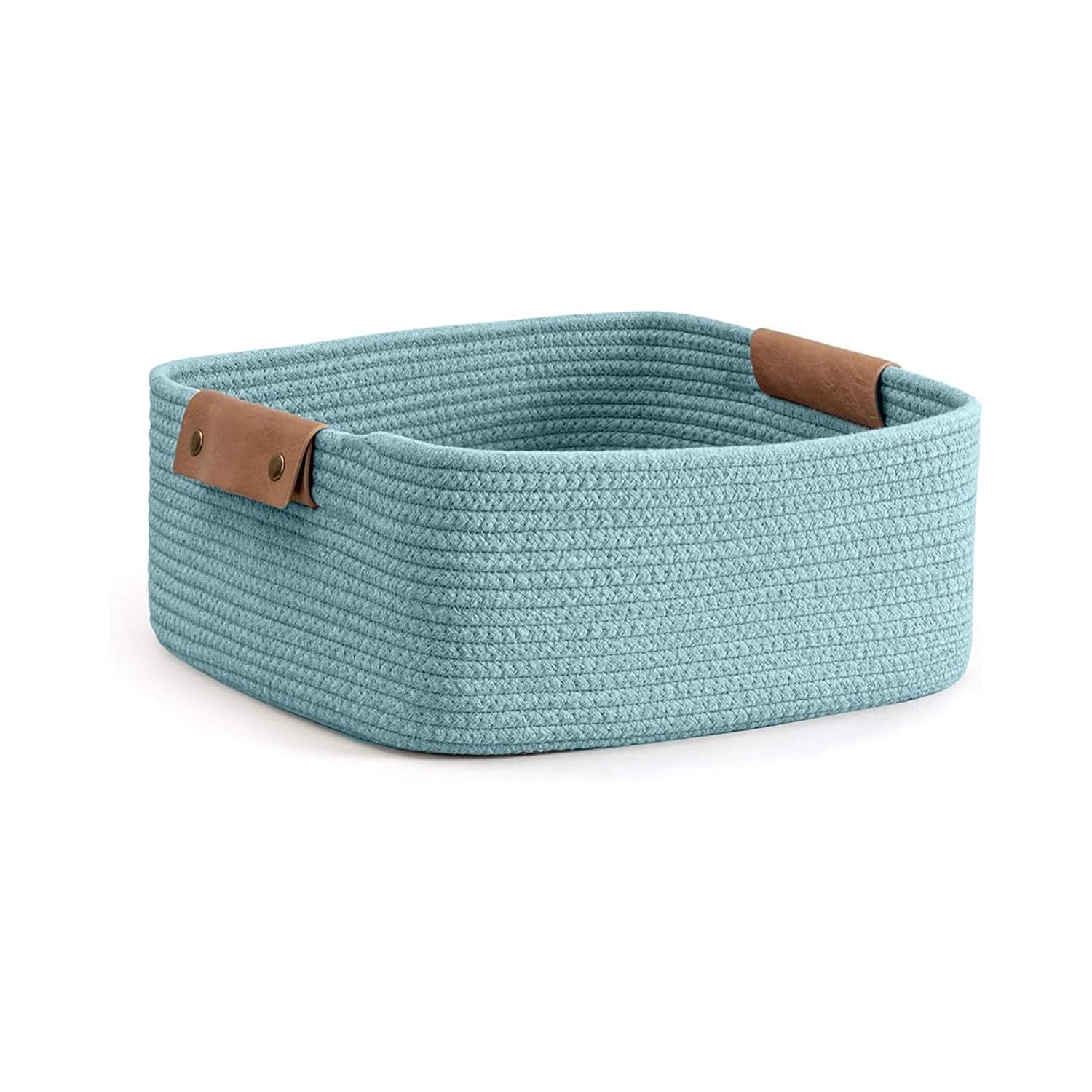 Sky Blue Cotton Rope Storage Basket with Handles