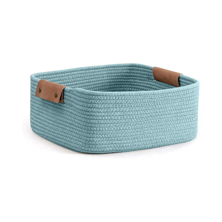 Sky Blue Cotton Rope Storage Basket with Handles