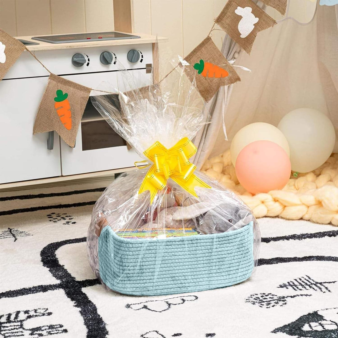 Sky Blue Cotton Rope Storage Basket with Handles