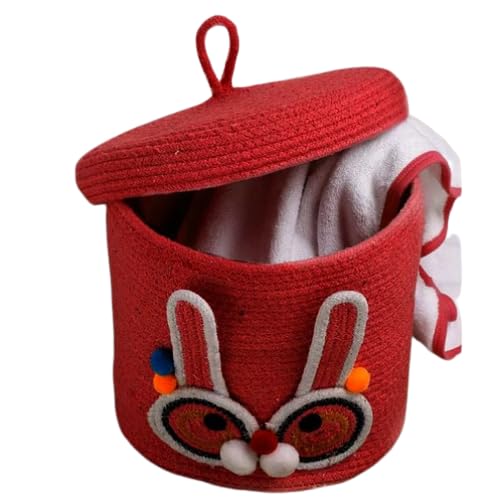 Red Bunny Face Storage Basket with Lid for Kids Toy Room