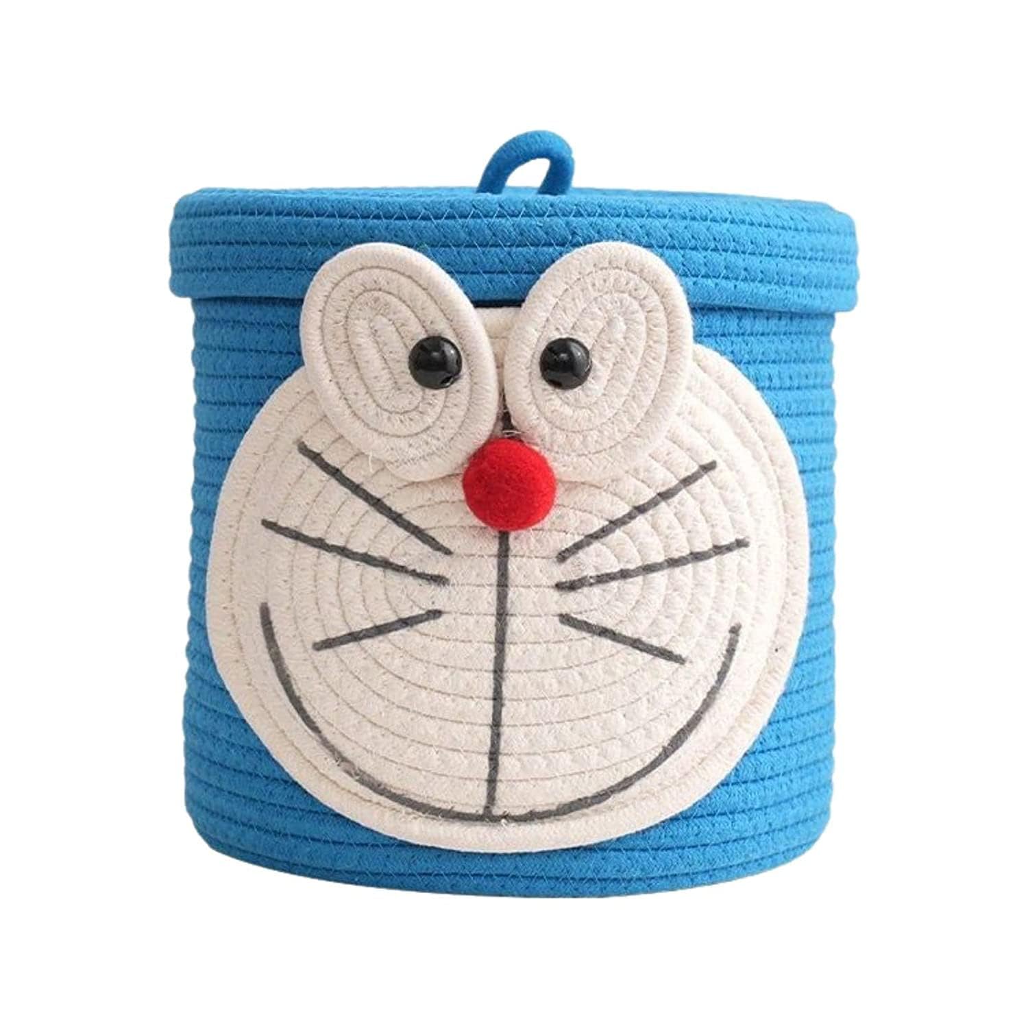 Blue Doraemon Storage Basket with Lid for Kids Toy Organizer