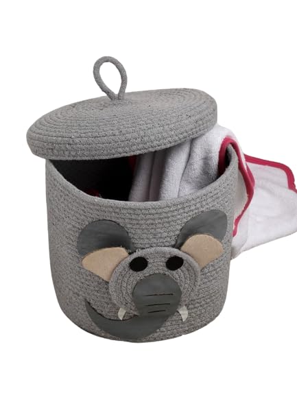 Grey Elephant Storage Basket with Lid for Kids Toy Room