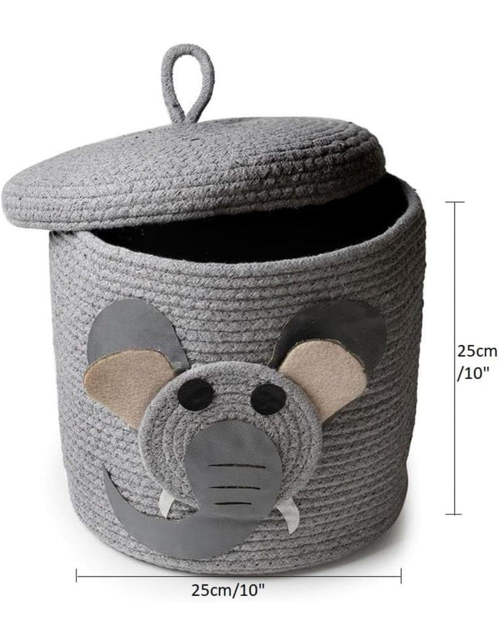 Grey Elephant Storage Basket with Lid for Kids Toy Room